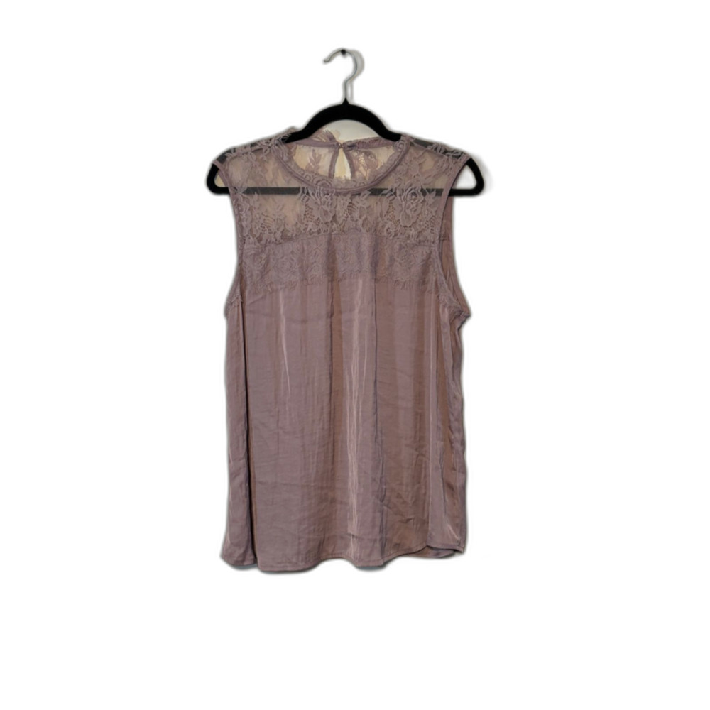Maurices Mauve Lace Yoke Satin Blouse Keyhole Back Size XXL